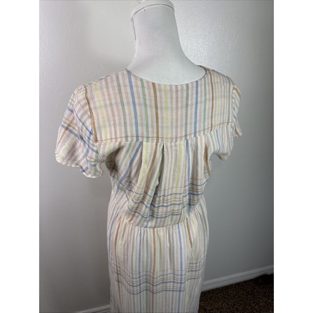Madewell Women XS Clara Midi Dress Pockets Linen Bld Pastel Plaid Cap Sleeve - Picture 10 of 16